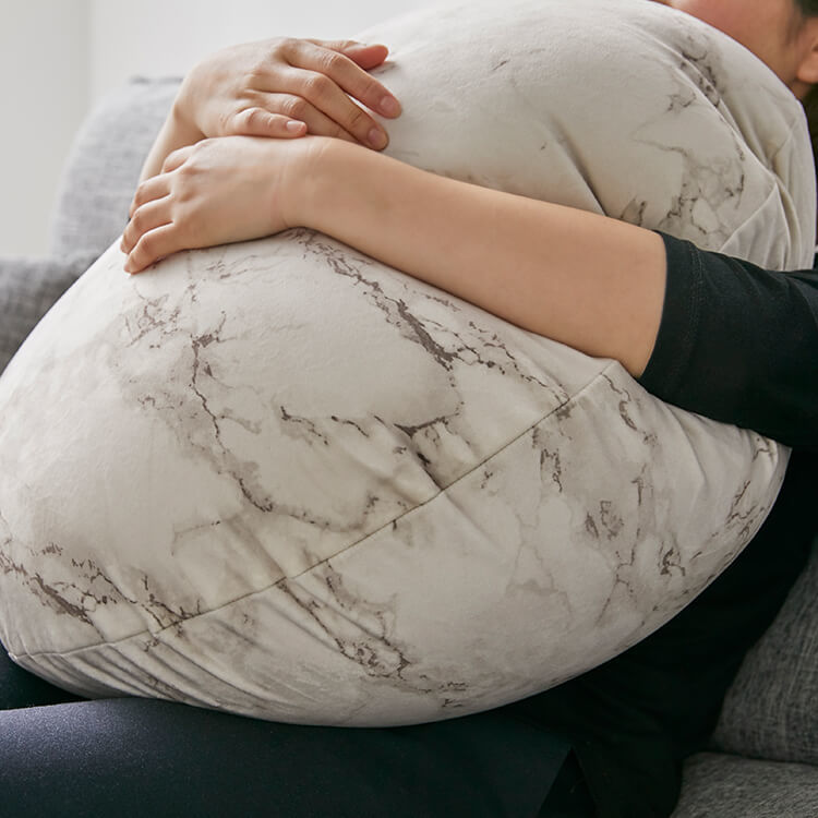 クッション ビーズクッション 日本製 大理石柄 円形 洗えるカバー M