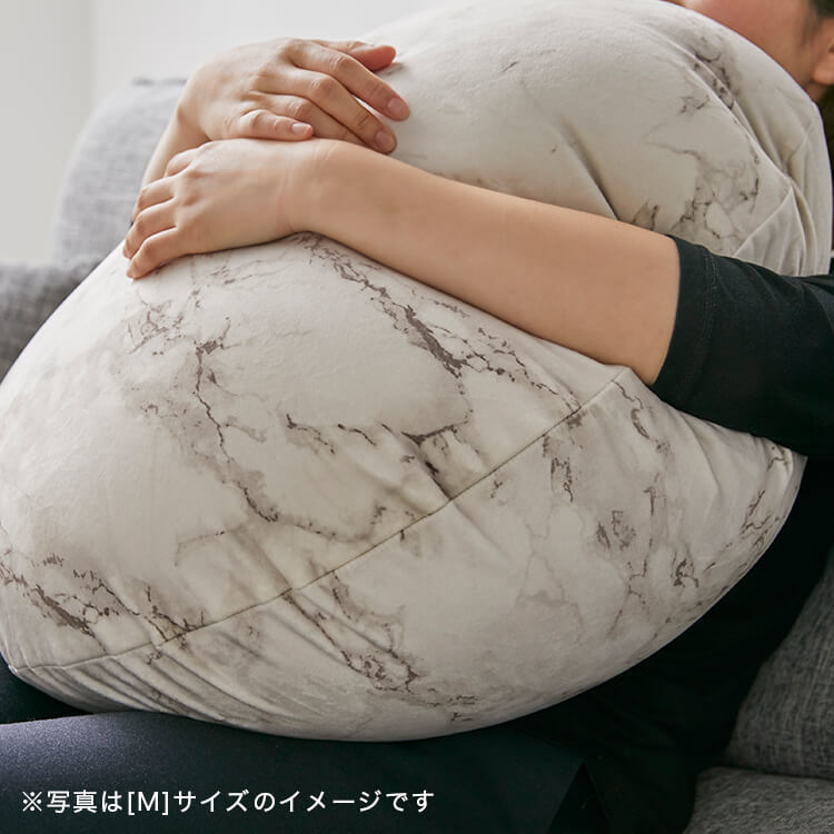 クッション ビーズクッション 日本製 大理石柄 円形 洗えるカバー L