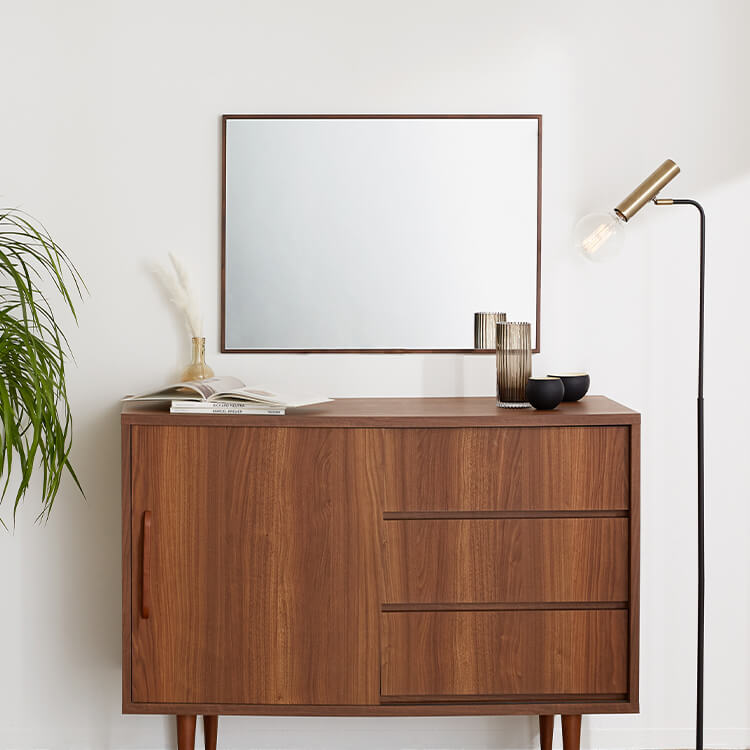 Mirror, single item, dresser, vanity, makeup, simple, wood grain, slim