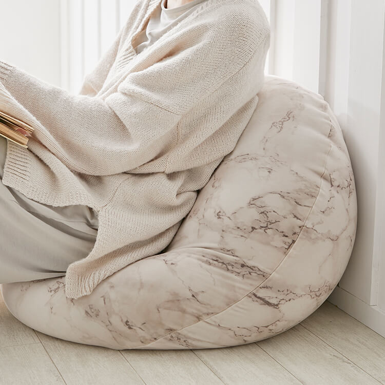 クッション ビーズクッション 日本製 大理石柄 円形 洗えるカバー L