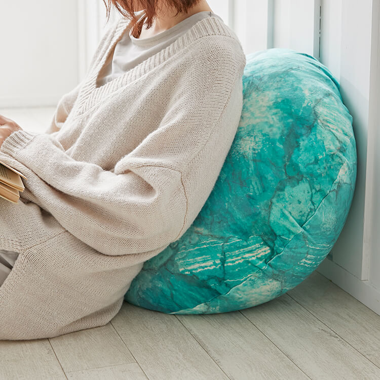 クッション ビーズクッション 日本製 大理石柄 円形 洗えるカバー M