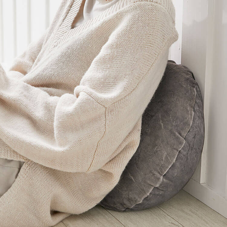 クッション ビーズクッション 日本製 大理石柄 円形 洗えるカバー S