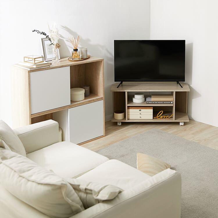 Corner TV stand, triangular TV board, wood grain, compact