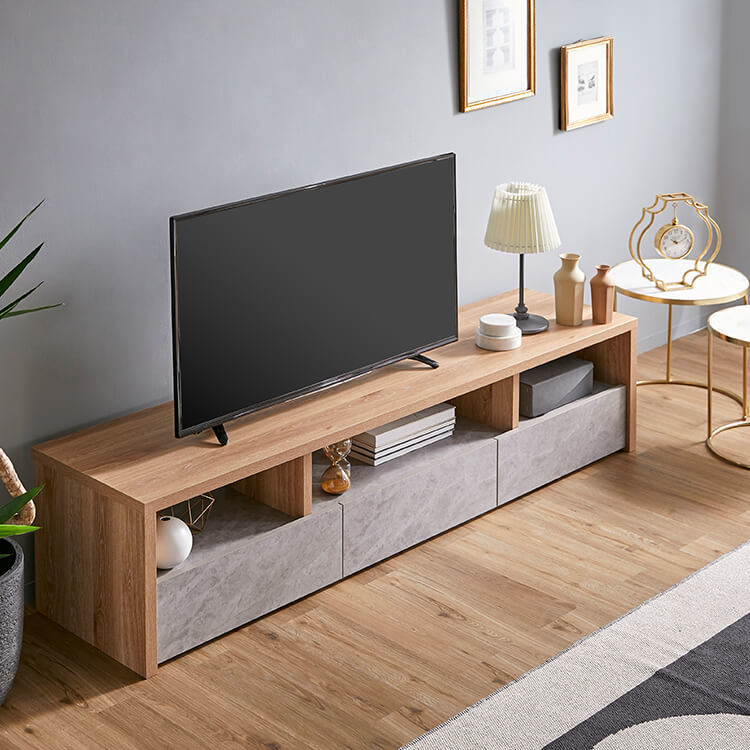 TV stand, low TV stand, made in Japan, finished product, wood grain, concrete pattern, with storage