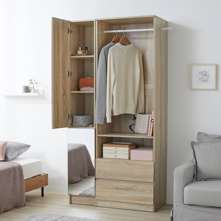 Full-length mirror included, space-saving storage, dresser, full-length mirror, storage shelf, drawers, slim, height 181cm