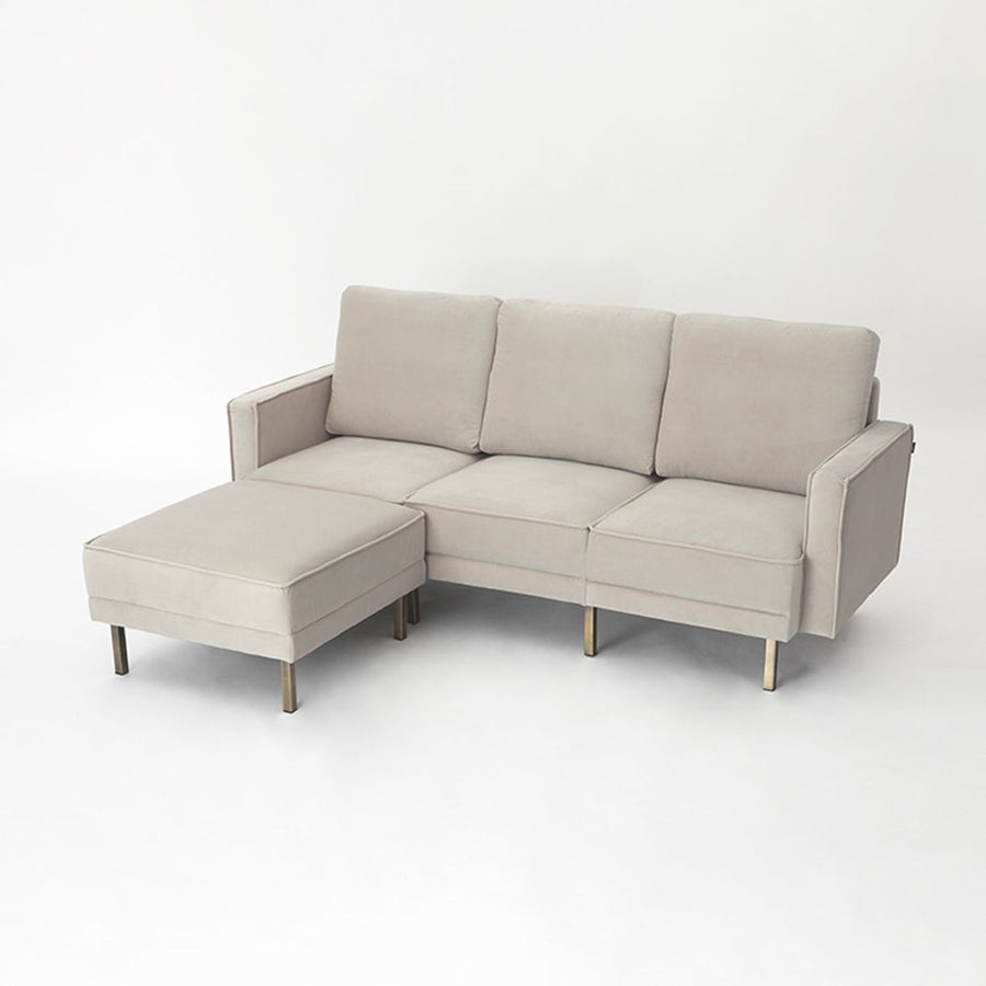 Velvet-like 3-seater couch with steel legs