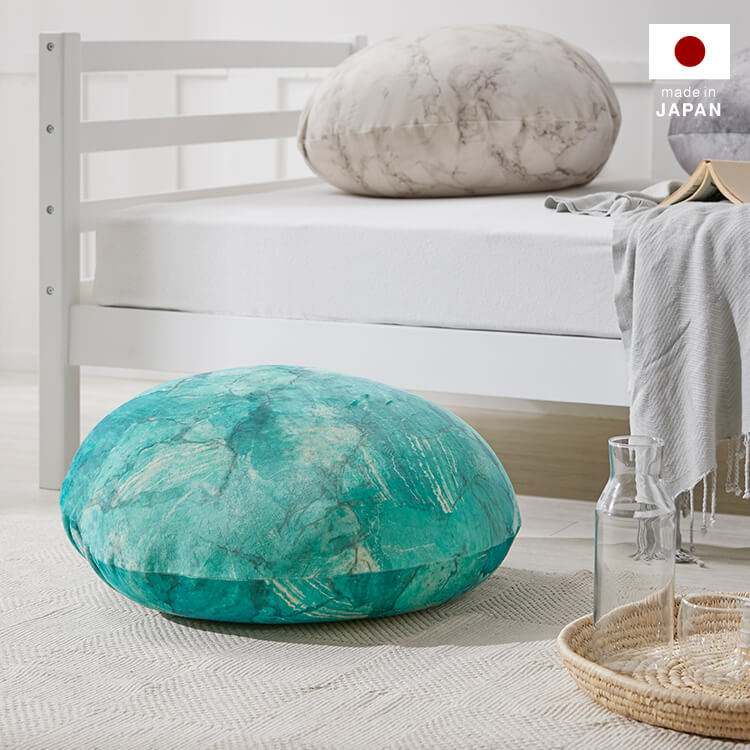 クッション ビーズクッション 日本製 大理石柄 円形 洗えるカバー M