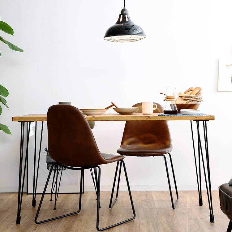 Dining table, single item, mixed material, steel legs, solid wood