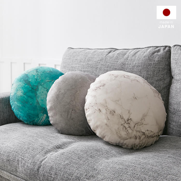 クッション ビーズクッション 日本製 大理石柄 円形 洗えるカバー S