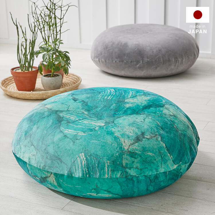 クッション ビーズクッション 日本製 大理石柄 円形 洗えるカバー L
