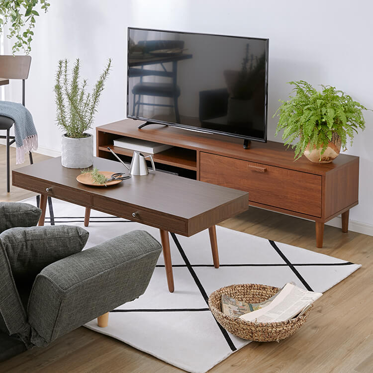 TV stand, low TV stand, 49-inch compatible, wooden, Nordic, vintage style