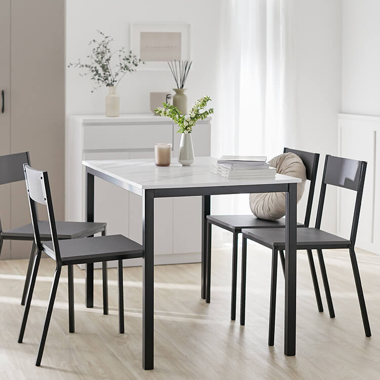Marble pattern dining set 5 pieces dining table chair steel