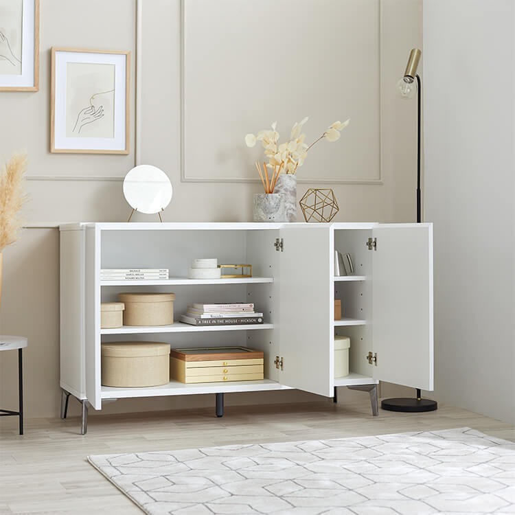 Sideboard Made in Japan Living room storage Steel legs Marble pattern Marble furniture Rack Storage box