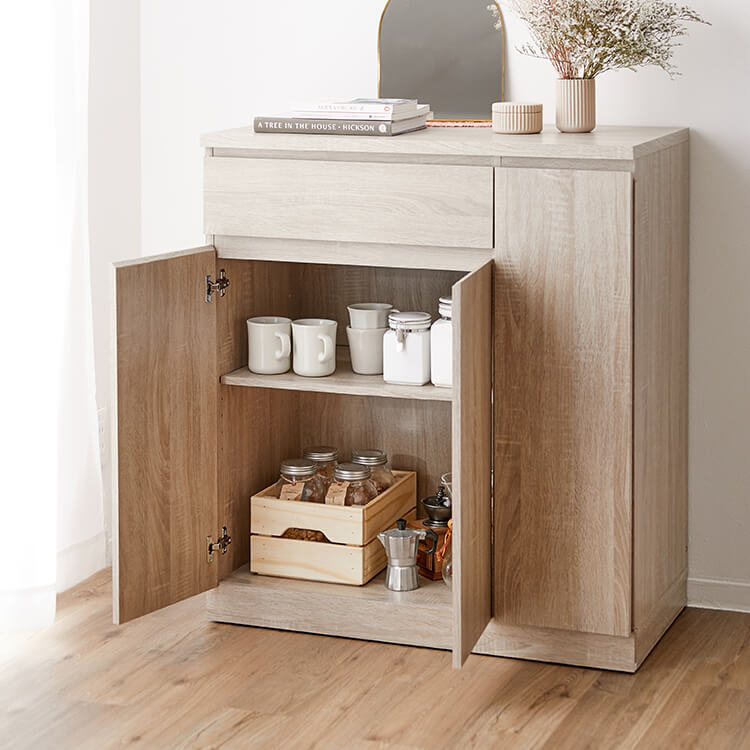 Dish cupboard, kitchen cart, with casters, with adjustable shelves, door storage, small but large capacity