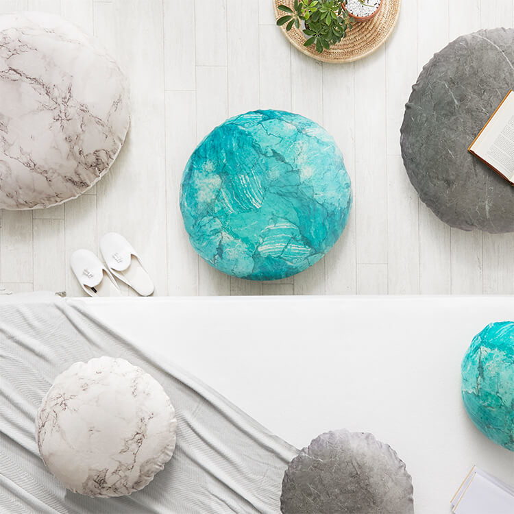 クッション ビーズクッション 日本製 大理石柄 円形 洗えるカバー L