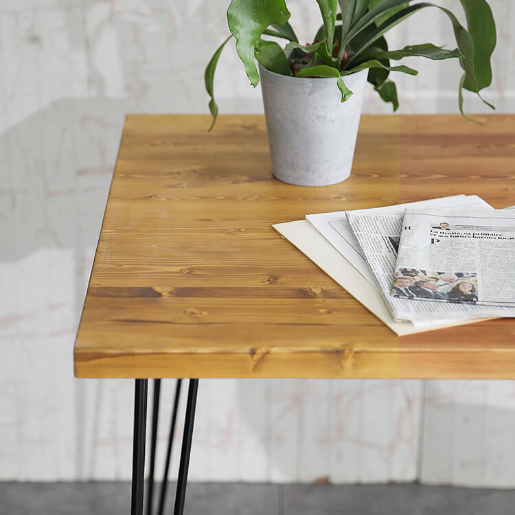 Dining table, single item, mixed material, steel legs, solid wood