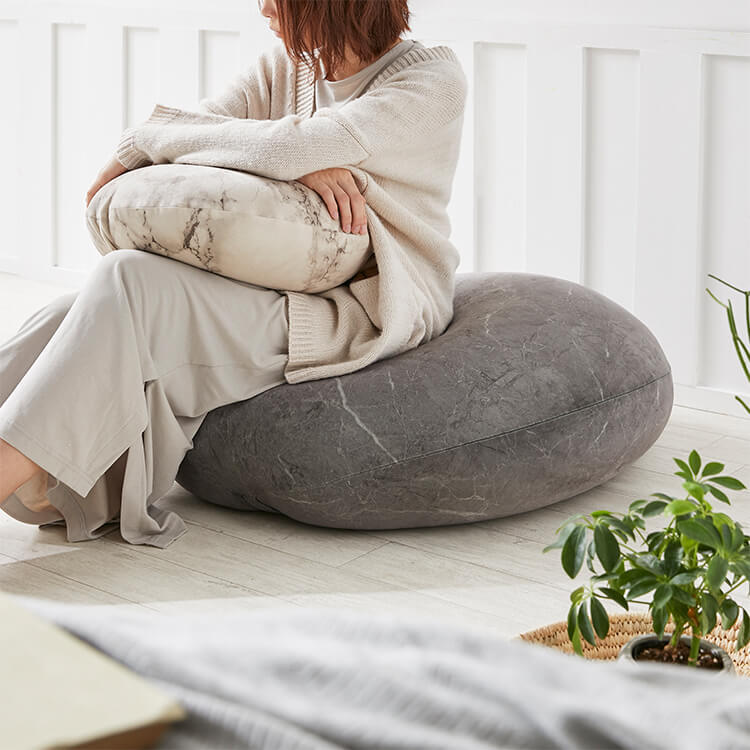 クッション ビーズクッション 日本製 大理石柄 円形 洗えるカバー L