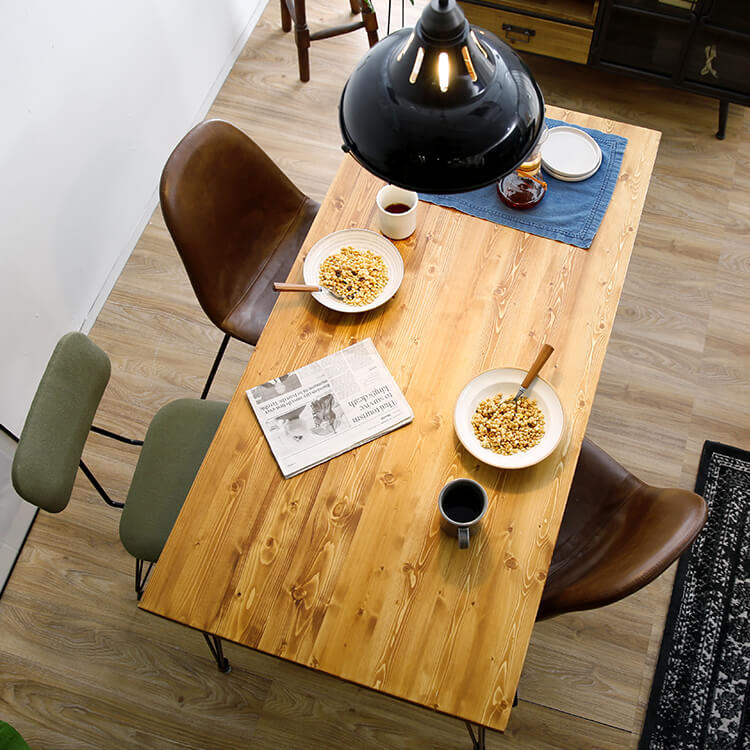 Dining table, single item, mixed material, steel legs, solid wood