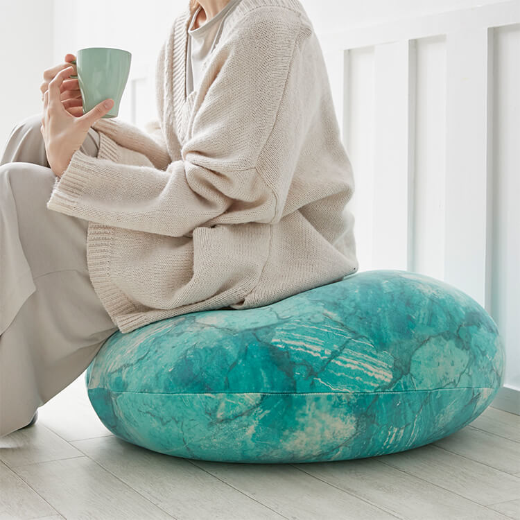 クッション ビーズクッション 日本製 大理石柄 円形 洗えるカバー M