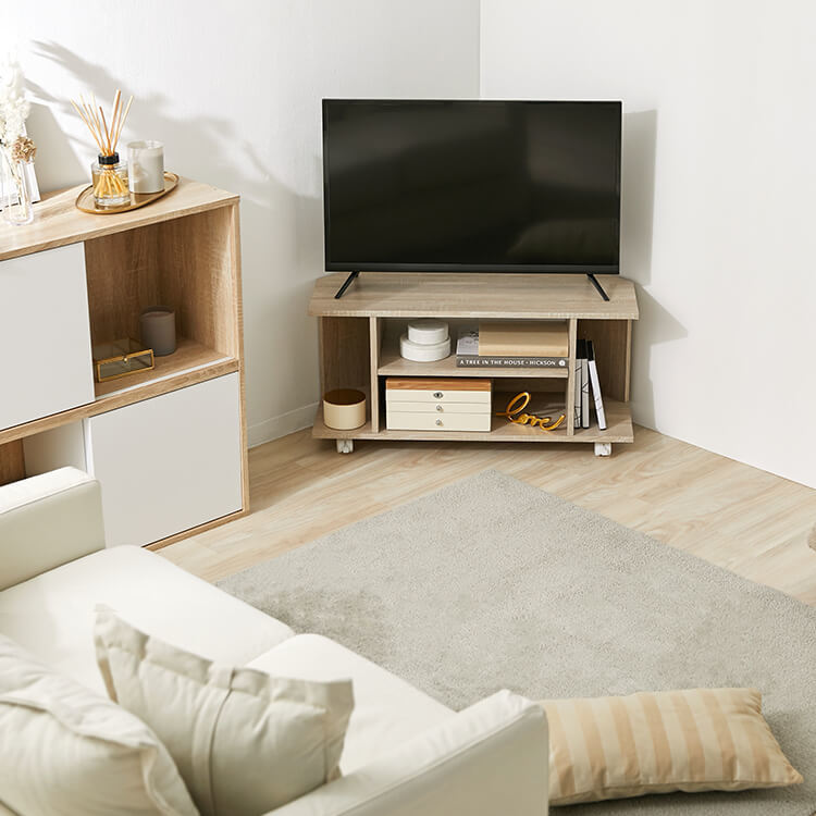 Corner TV stand, triangular TV board, wood grain, compact