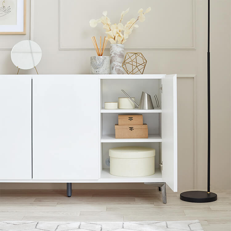 Sideboard Made in Japan Living room storage Steel legs Marble pattern Marble furniture Rack Storage box