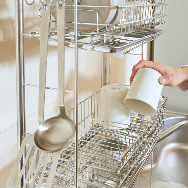Tension Dish Drainer, Stainless Steel, with Chopstick, Knife and Cutting Board Stand