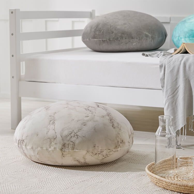 クッション ビーズクッション 日本製 大理石柄 円形 洗えるカバー M