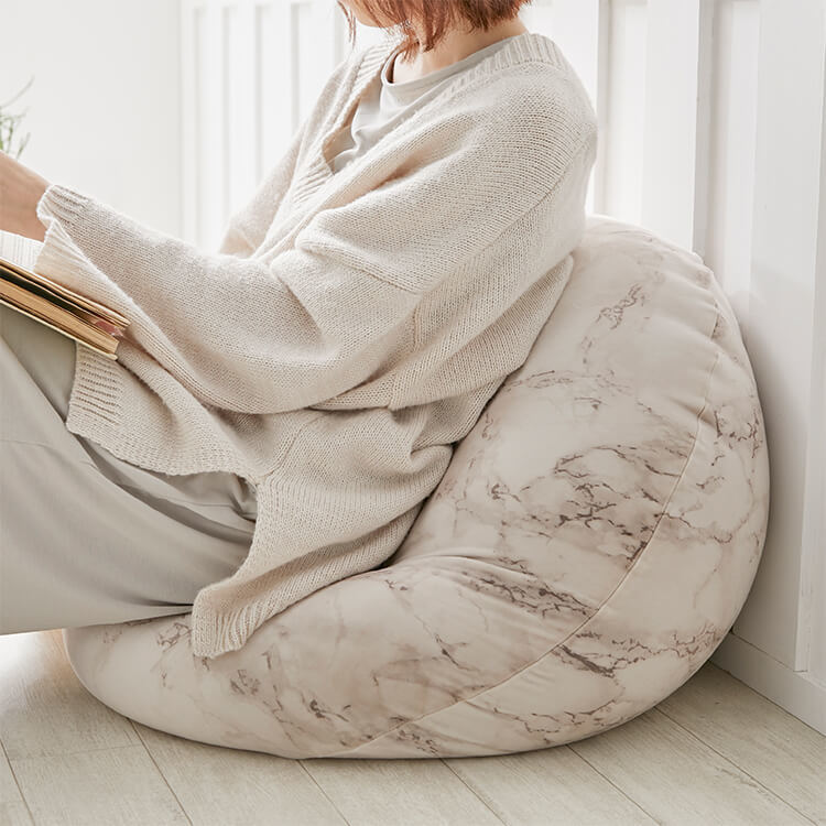 クッション ビーズクッション 日本製 大理石柄 円形 洗えるカバー L