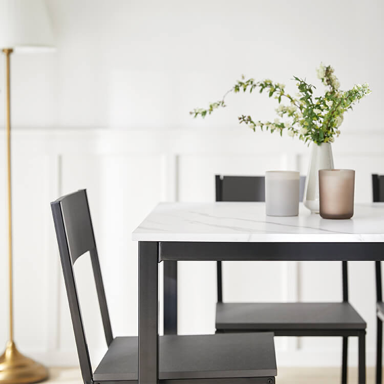 Marble pattern dining set 5 pieces dining table chair steel