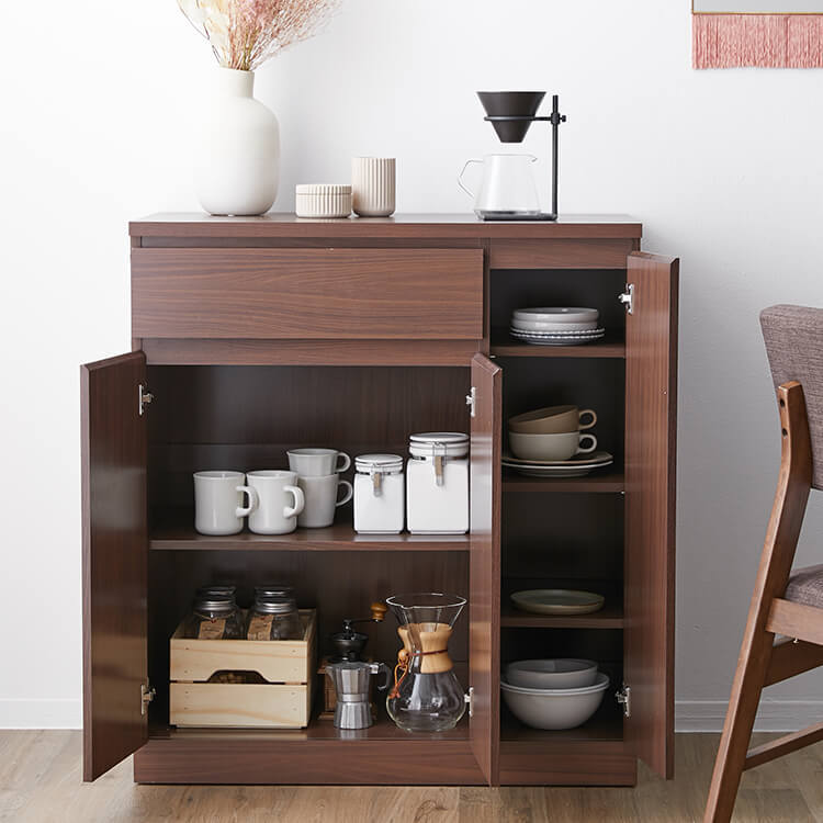 Dish cupboard, kitchen cart, with casters, with adjustable shelves, door storage, small but large capacity