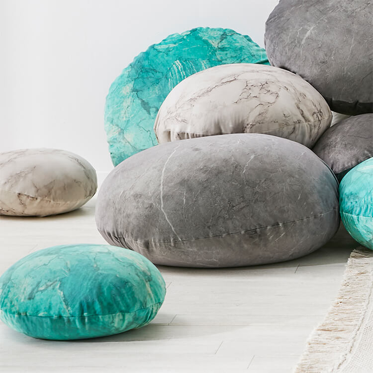 クッション ビーズクッション 日本製 大理石柄 円形 洗えるカバー S