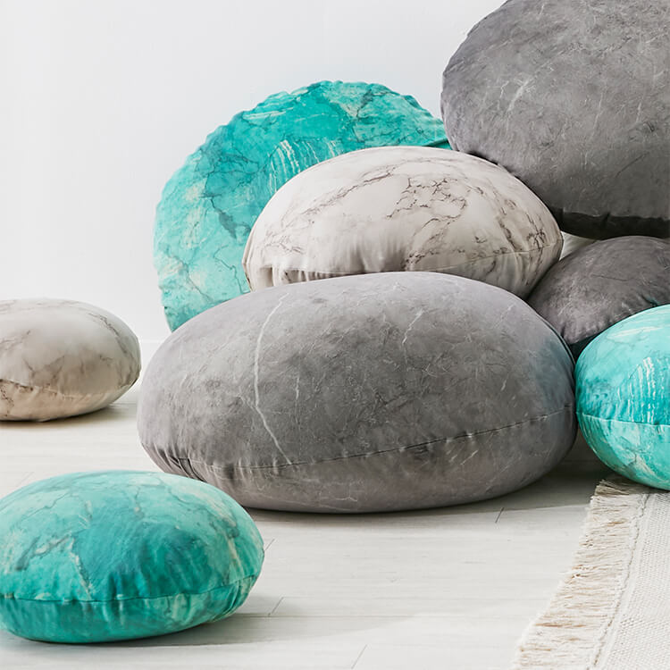 クッション ビーズクッション 日本製 大理石柄 円形 洗えるカバー L