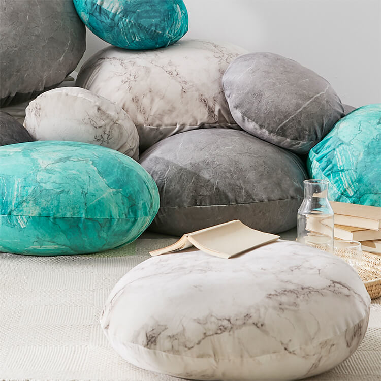 クッション ビーズクッション 日本製 大理石柄 円形 洗えるカバー M