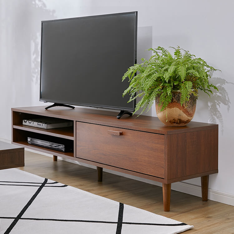 TV stand, low TV stand, 49-inch compatible, wooden, Nordic, vintage style