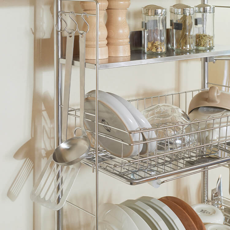 Tension Dish Drainer, Stainless Steel, with Chopstick, Knife and Cutting Board Stand