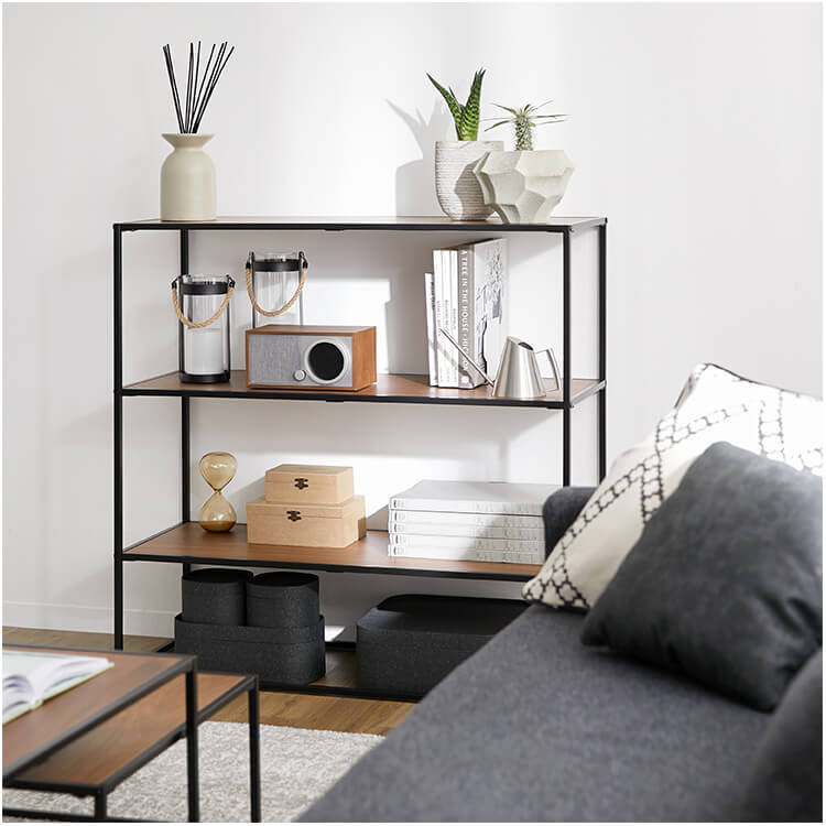 Display rack (3 shelves) Open shelf Open rack Steel Veneer Natural wood