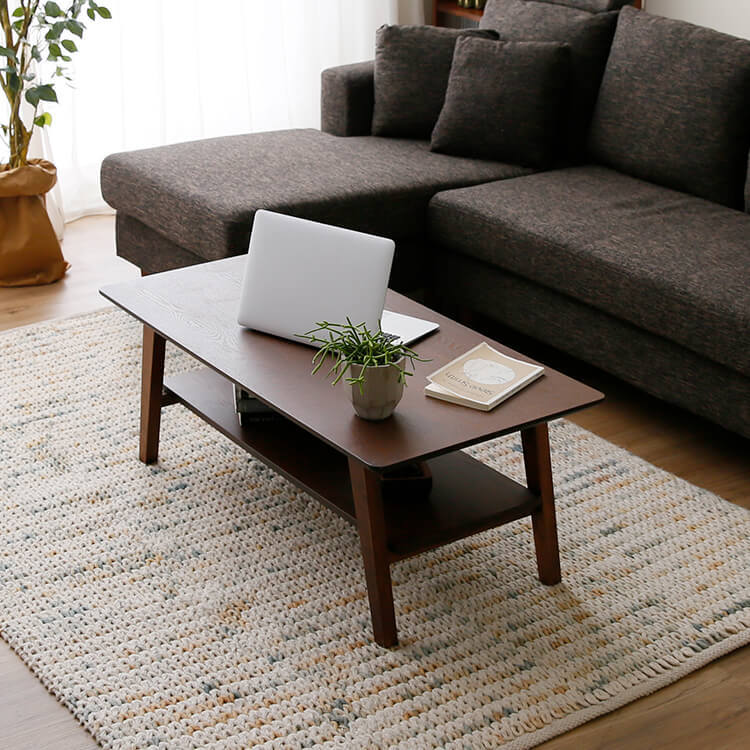 Living room table, foldable, with storage space, made of natural wood, low table