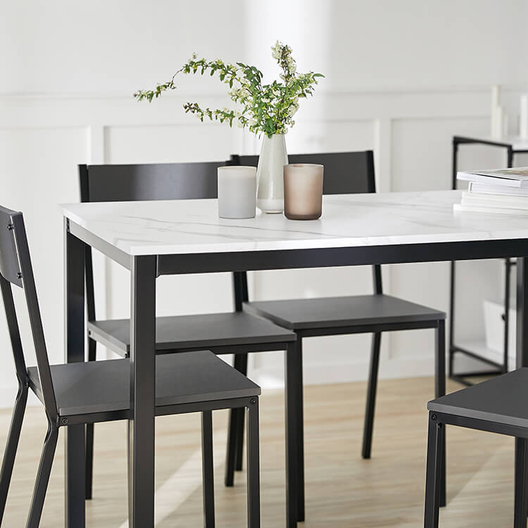Marble pattern dining set 5 pieces dining table chair steel