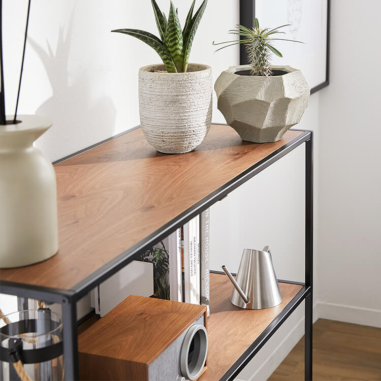 Display rack (3 shelves) Open shelf Open rack Steel Veneer Natural wood