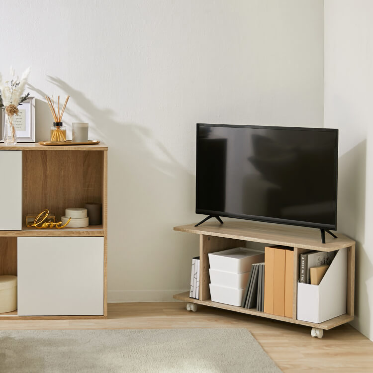 Corner TV stand, triangular TV board, wood grain, compact