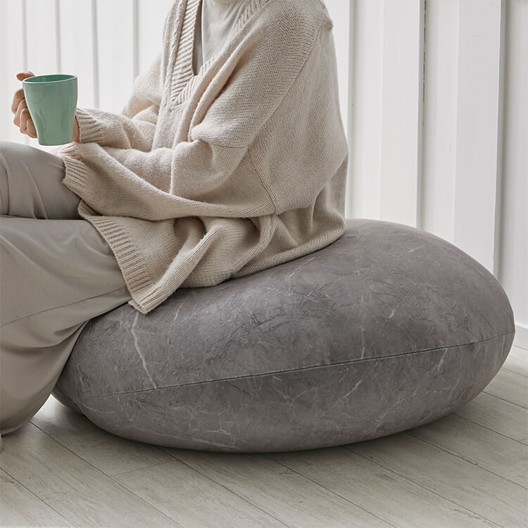 クッション ビーズクッション 日本製 大理石柄 円形 洗えるカバー L