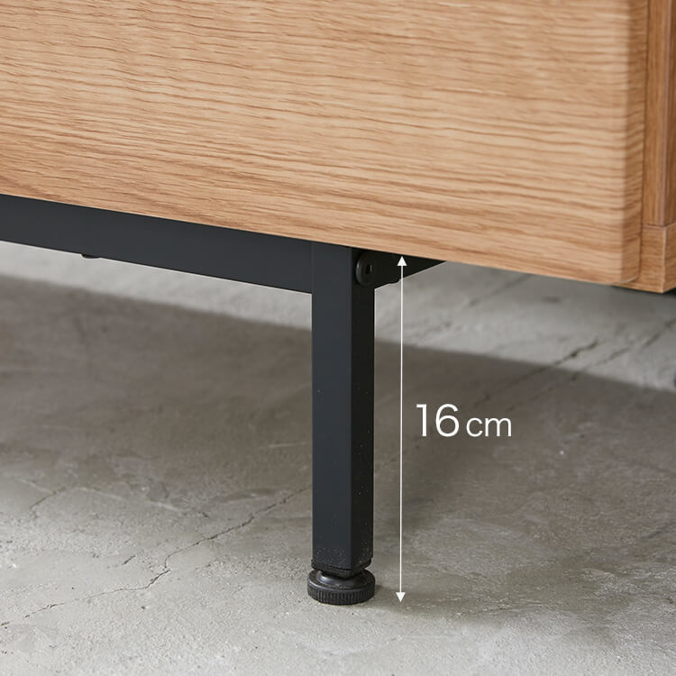 Domestically produced low chest of drawers, storage, with legs, made of wood and steel